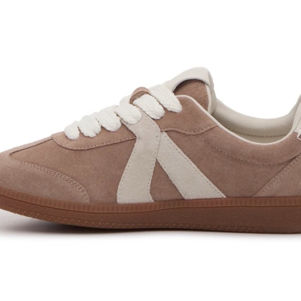 Elegant Tan Suede Women's Sneakers - Picture 4 of 7